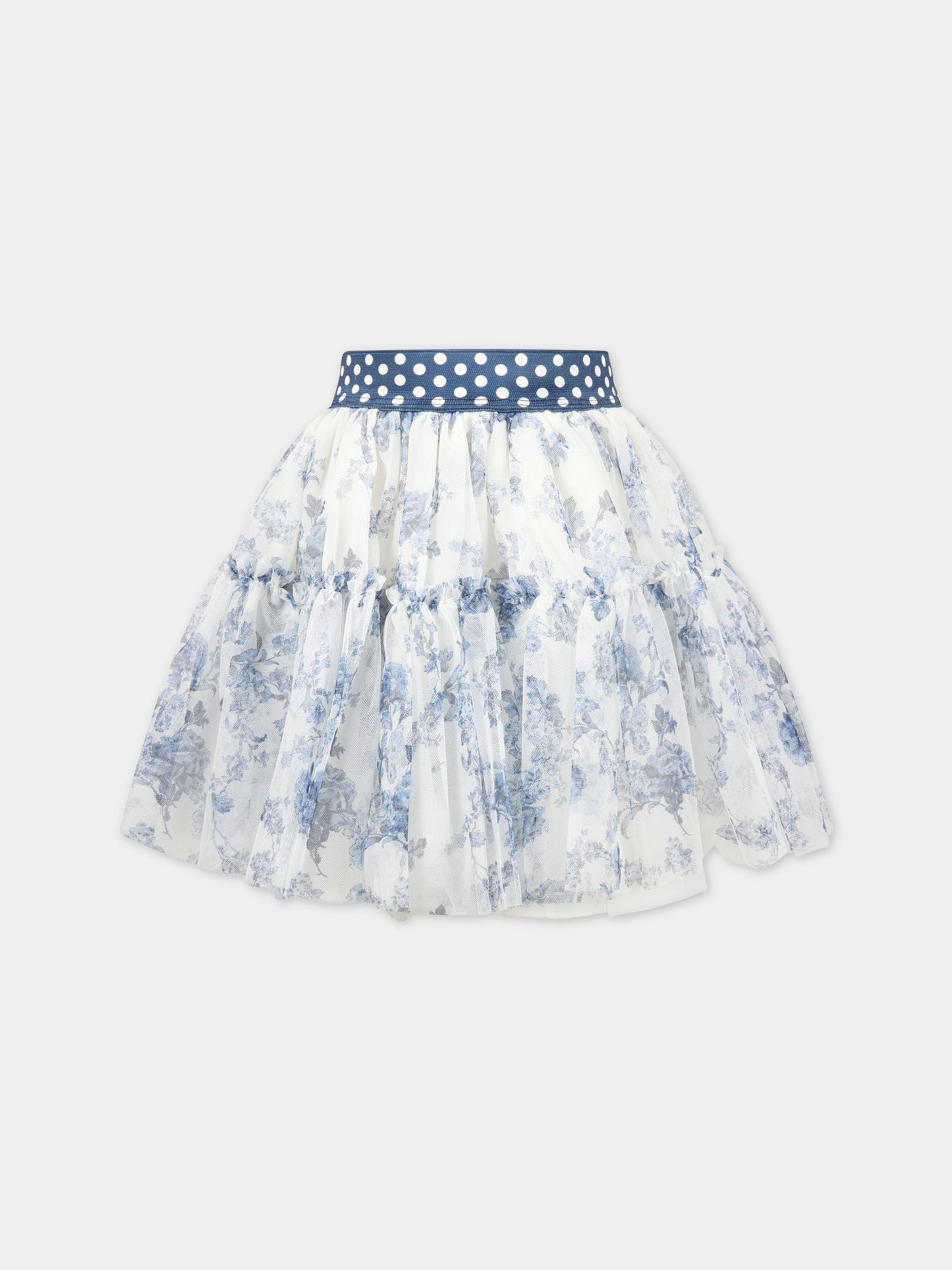 Gonna bianca per bambina con fiori blu,Monnalisa,719702 9625 0156