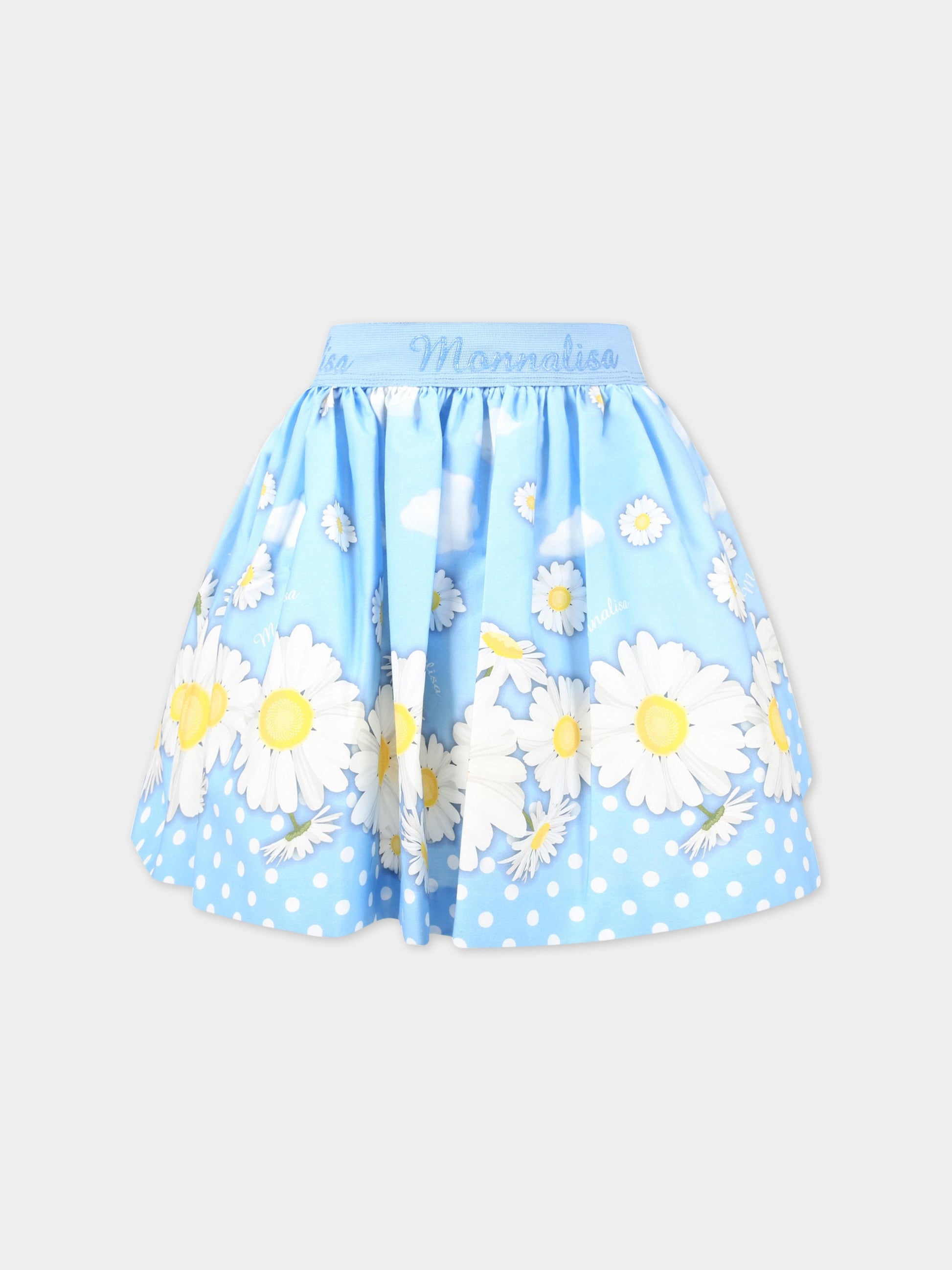 Gonna celeste per bambina con margherite,Monnalisa,119701 9662 0058