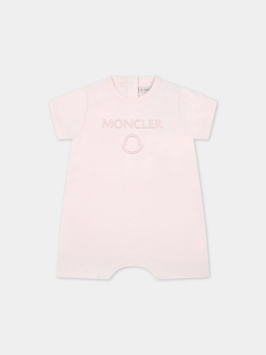 Pagliaccetto rosa per neonata con logo ricamato,Moncler Kids,951 8L00004 8392E 529