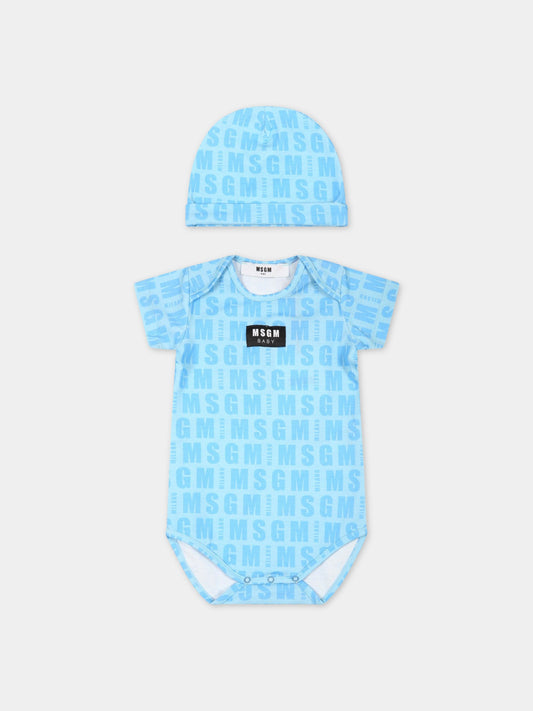 Set celeste per neonato con logo,Msgm Kids,MS029048 050