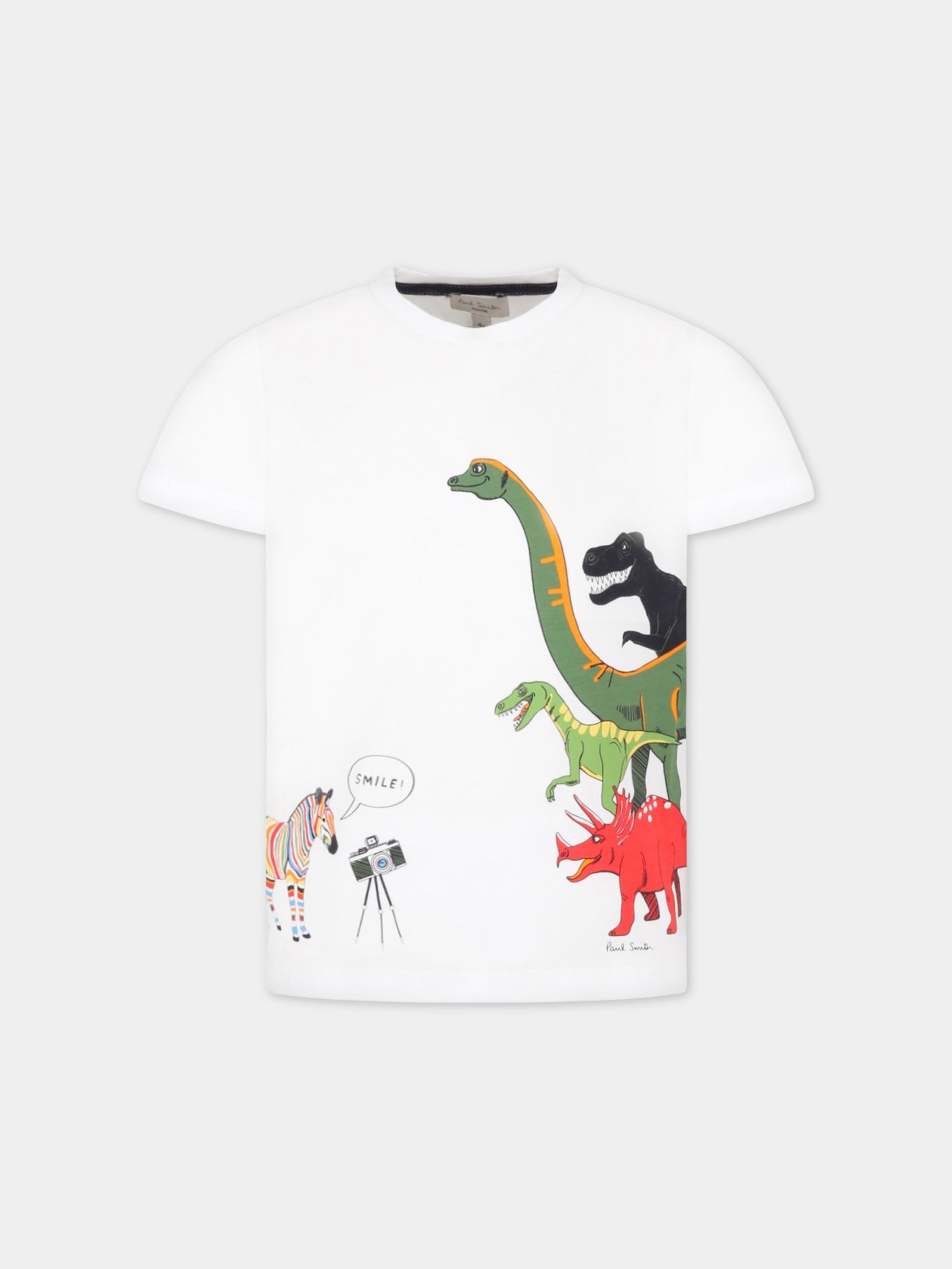 T-shirt bianca per bambino con animali,Paul Smith Junior,P25726 10P