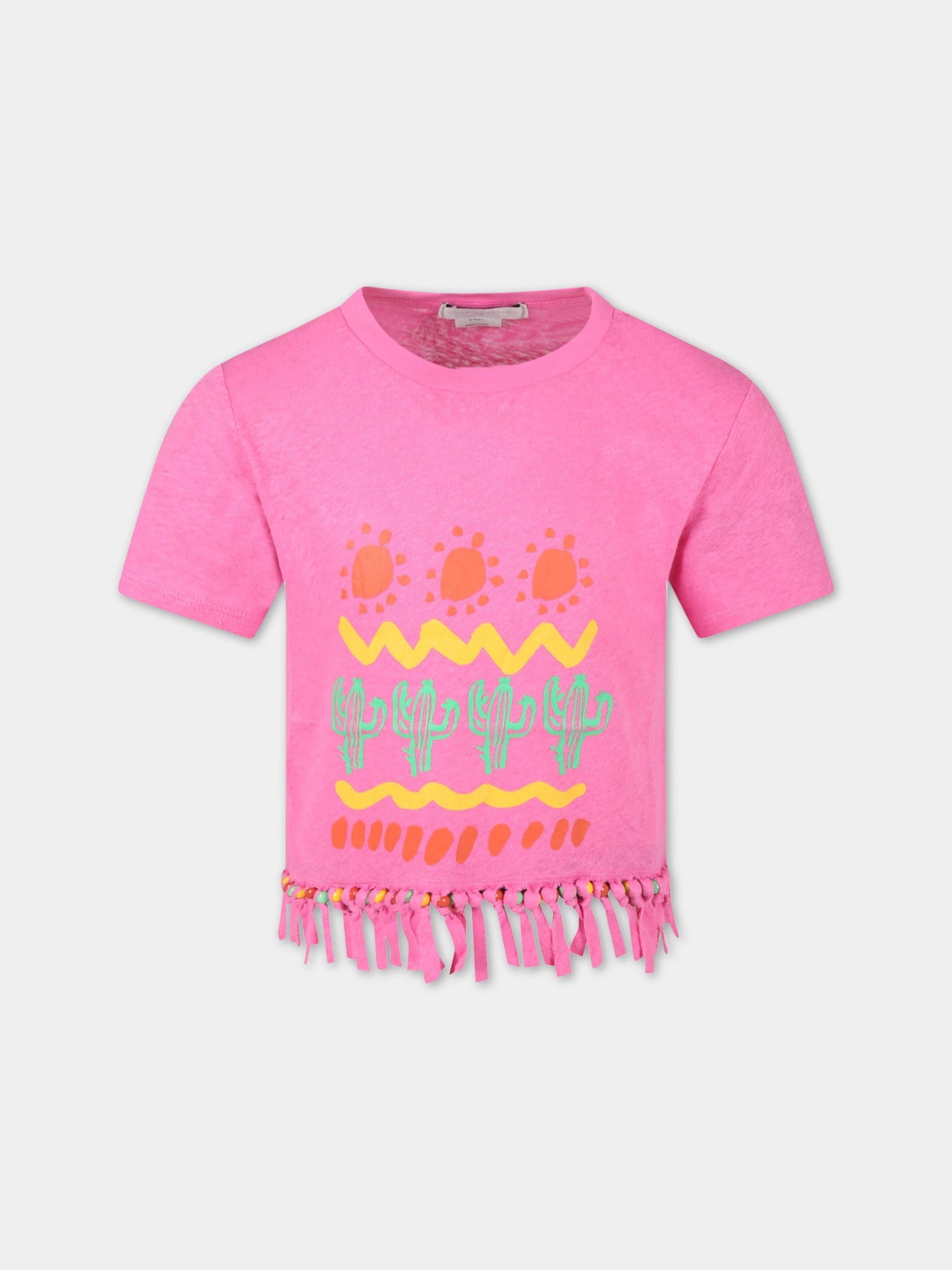 T-shirt fucsia per bambina con cactus,Stella Mccartney Kids,8Q8BK1 Z0171 510