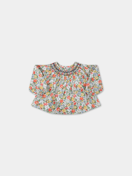 Blusa bianca per neonata con fiori,Bonpoint,S02XBLWO0801 515