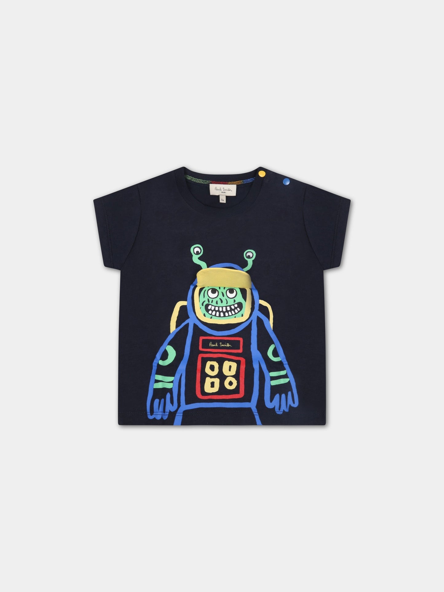 T-shirt blu per neonato con robot e logo,Paul Smith Junior,P05035 83D