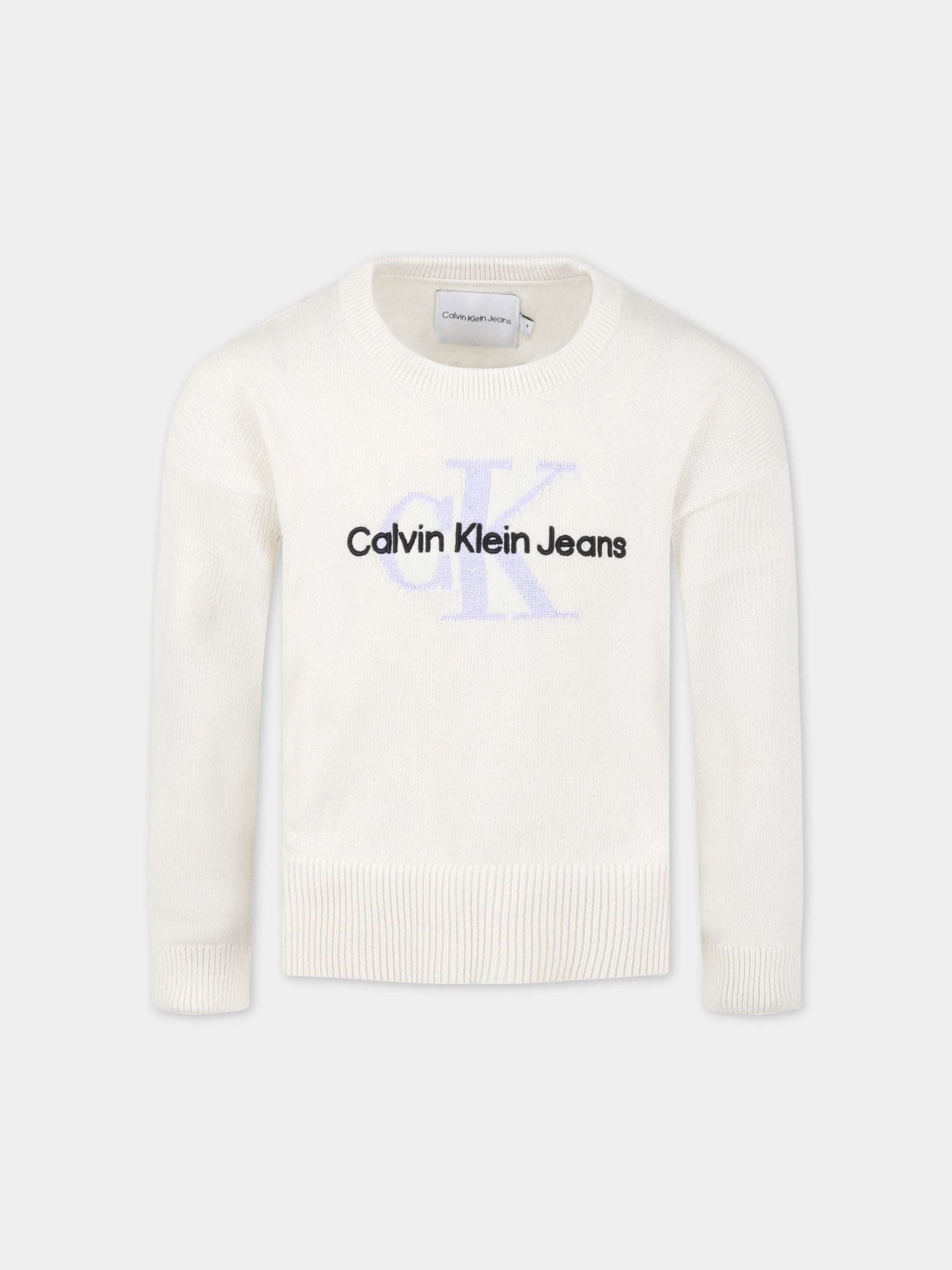 Maglione avorio per bambina con loghi,Calvin Klein Kids,CKIG0IG01532 YBI