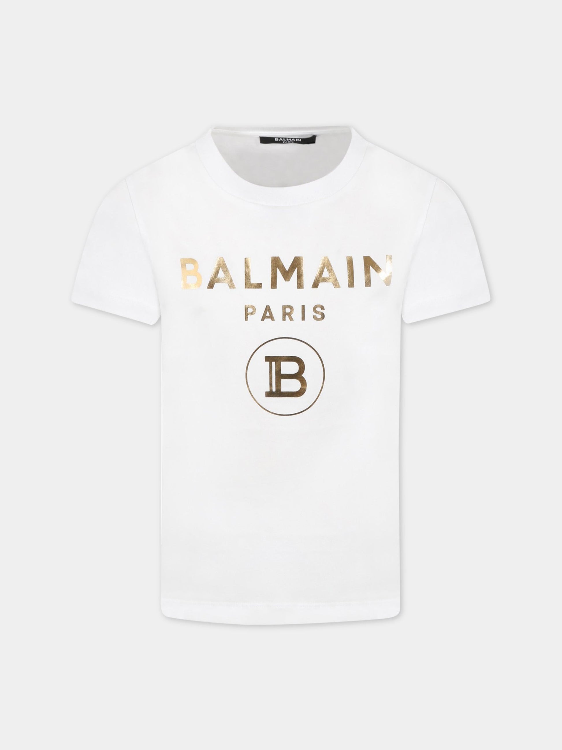 T-shirt bianca per bambini con loghi dorati,Balmain Kids,6R8P21 Z0738 100OR