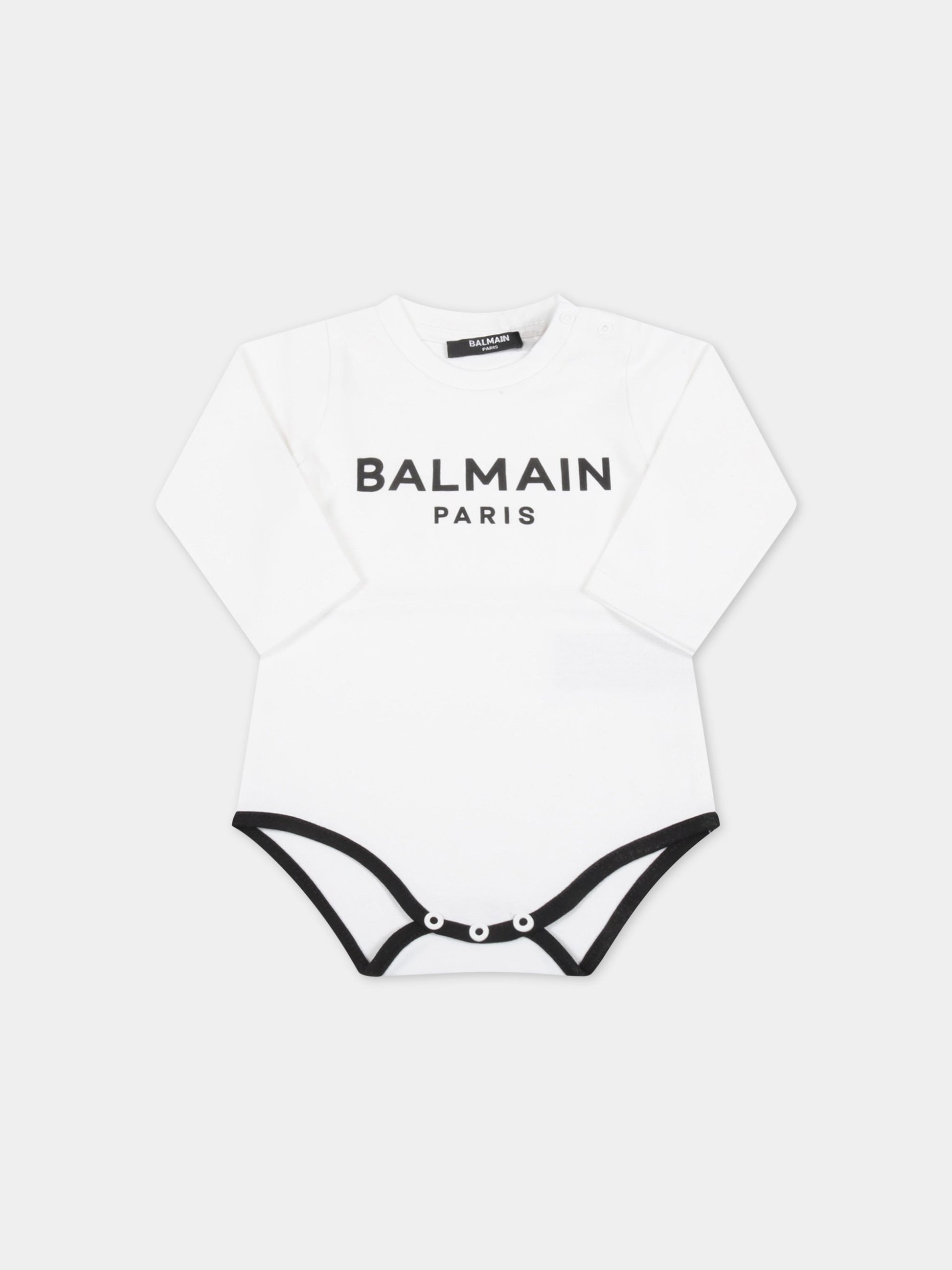 Body bianco per neonati con logo nero,Balmain Kids,6R8500 Z0209 100NE