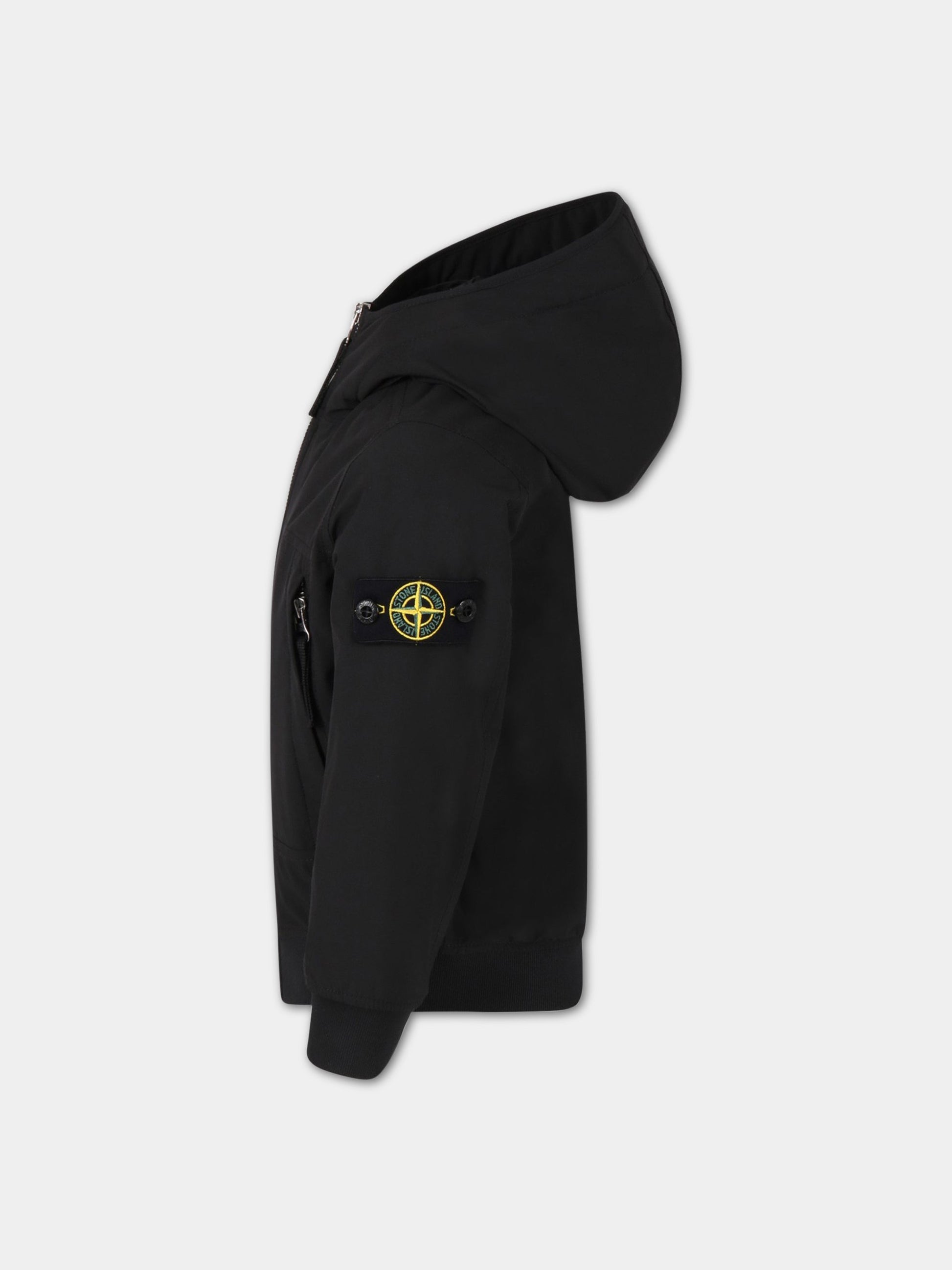 Giacca nera a vento per bambino con iconico patch,Stone Island Junior,771640131 V0029