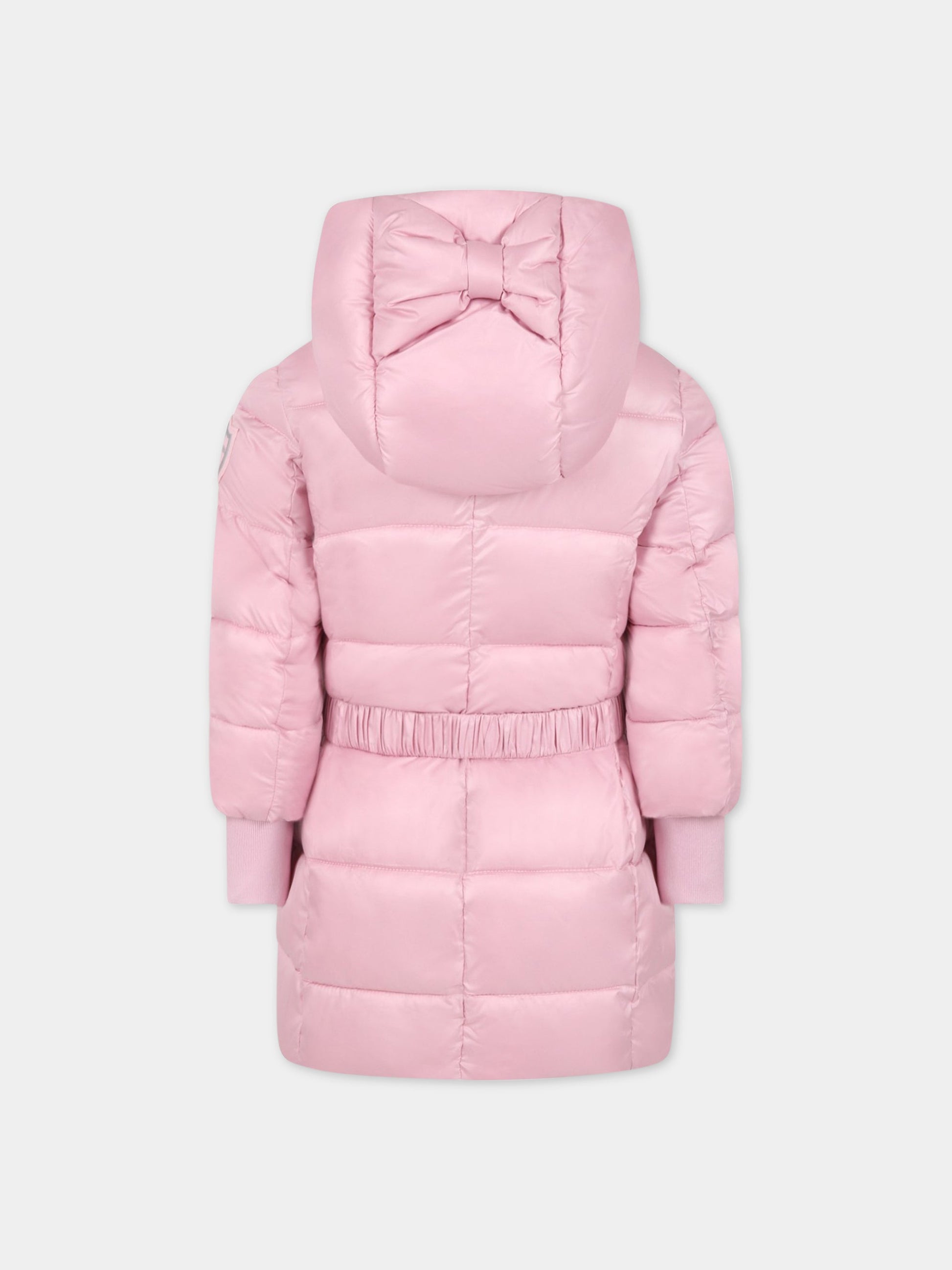 Piumino rosa per bambina con fiocco e logo,Monnalisa,170102 0040 091S