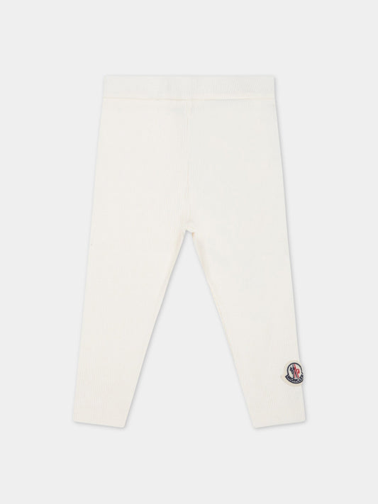 Leggings bianco per neonati con patch,Moncler Kids,951 8H00003 899QJ 034