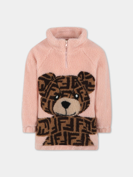 Felpa rosa per bambina con orso,Fendi Kids,JUH045 AJ2N F19J0