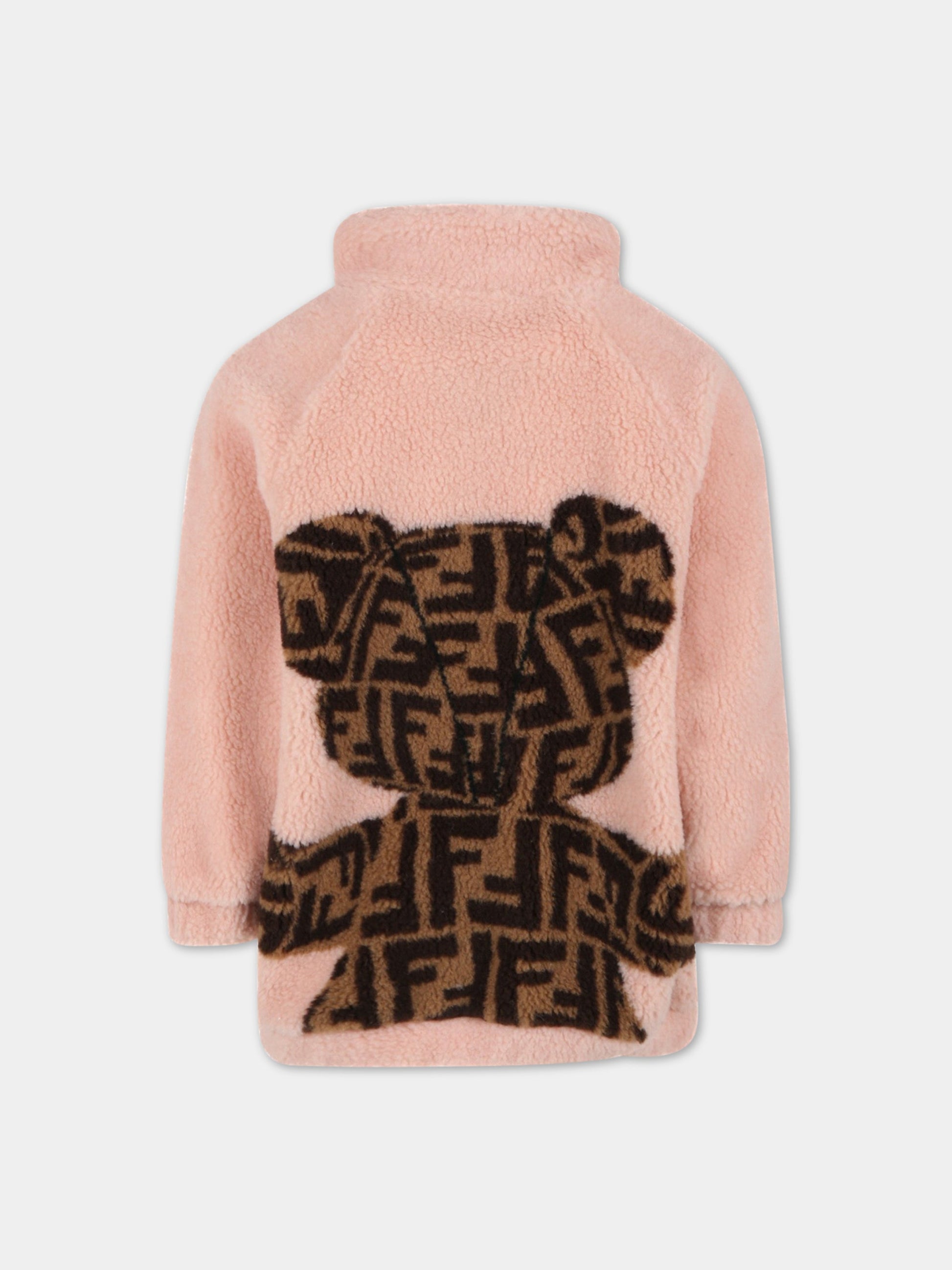 Felpa rosa per bambina con orso,Fendi Kids,JUH045 AJ2N F19J0