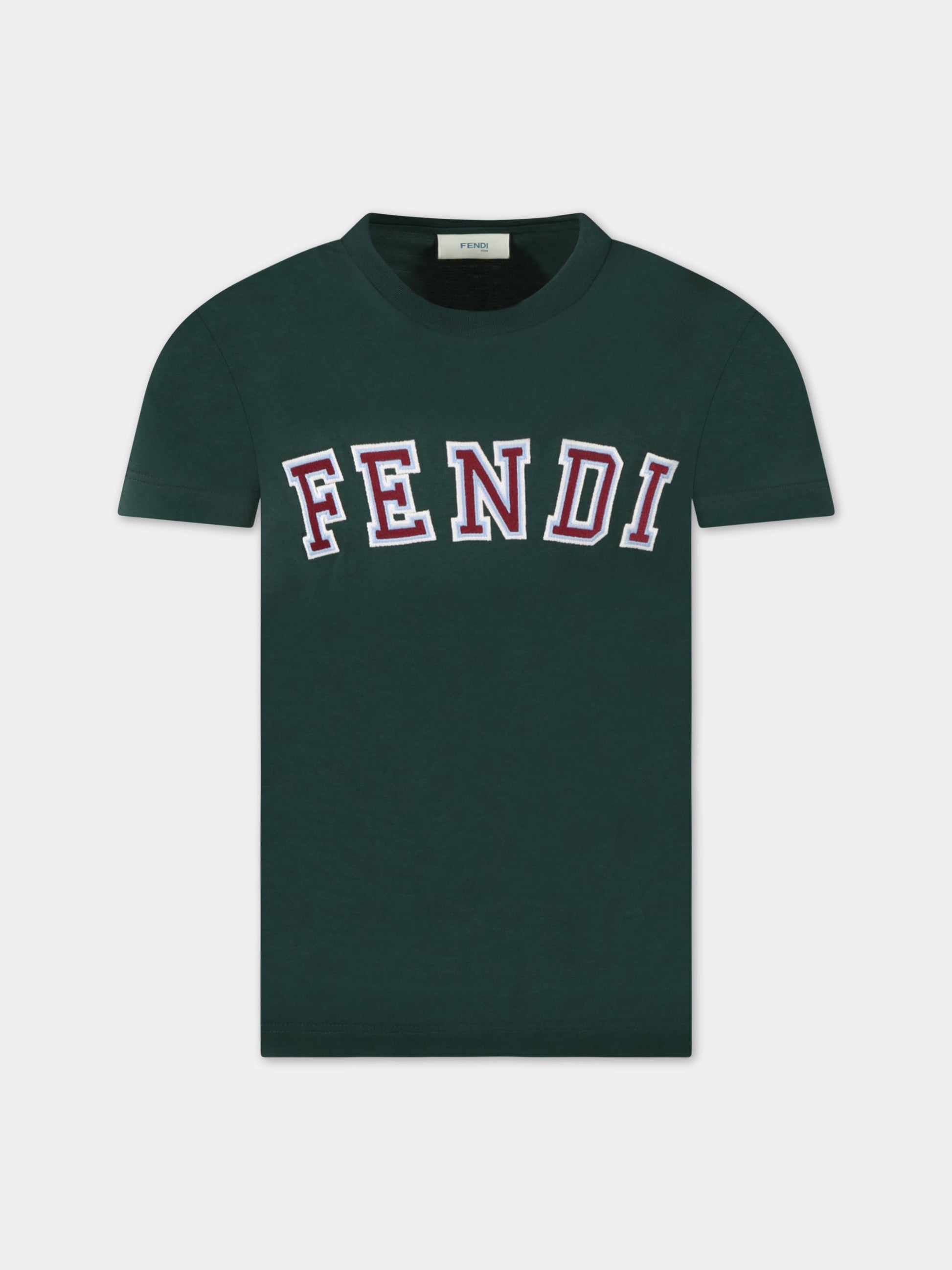 T-shirt verde per bambino con logo,Fendi Kids,JUI134 7AJ F1I13