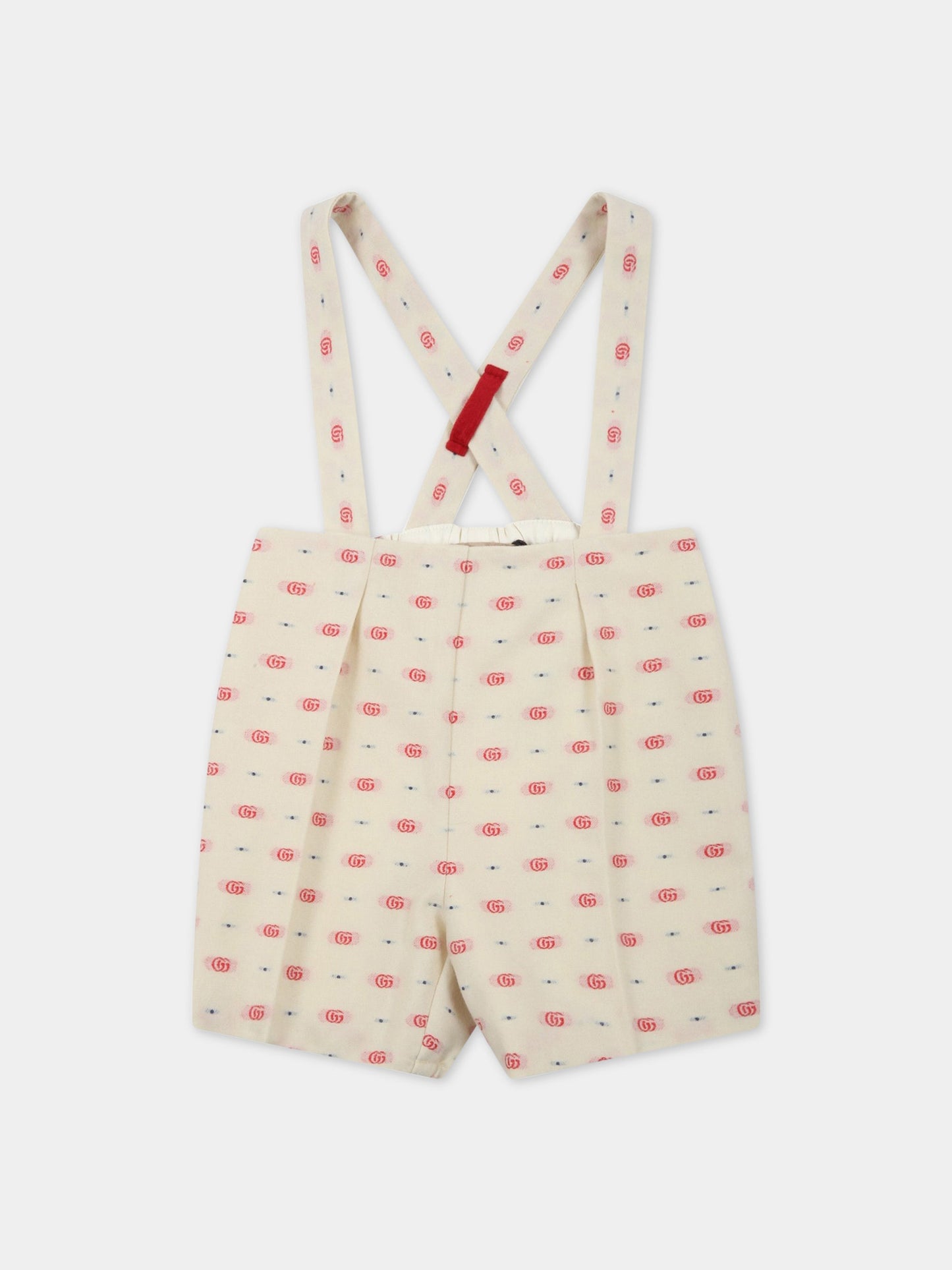 Bermuda avorio per neonato con GG rosse,Gucci Kids,701729 XWATB 9120