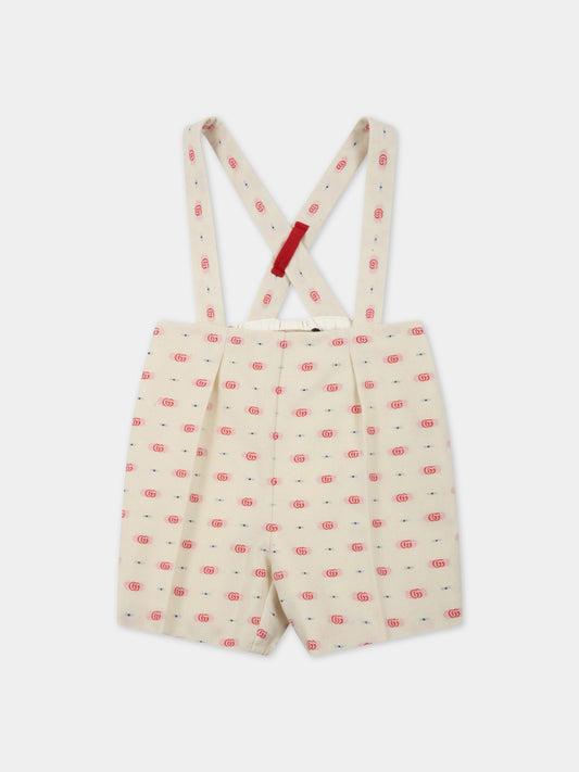 Bermuda avorio per neonato con GG rosse,Gucci Kids,701729 XWATB 9120