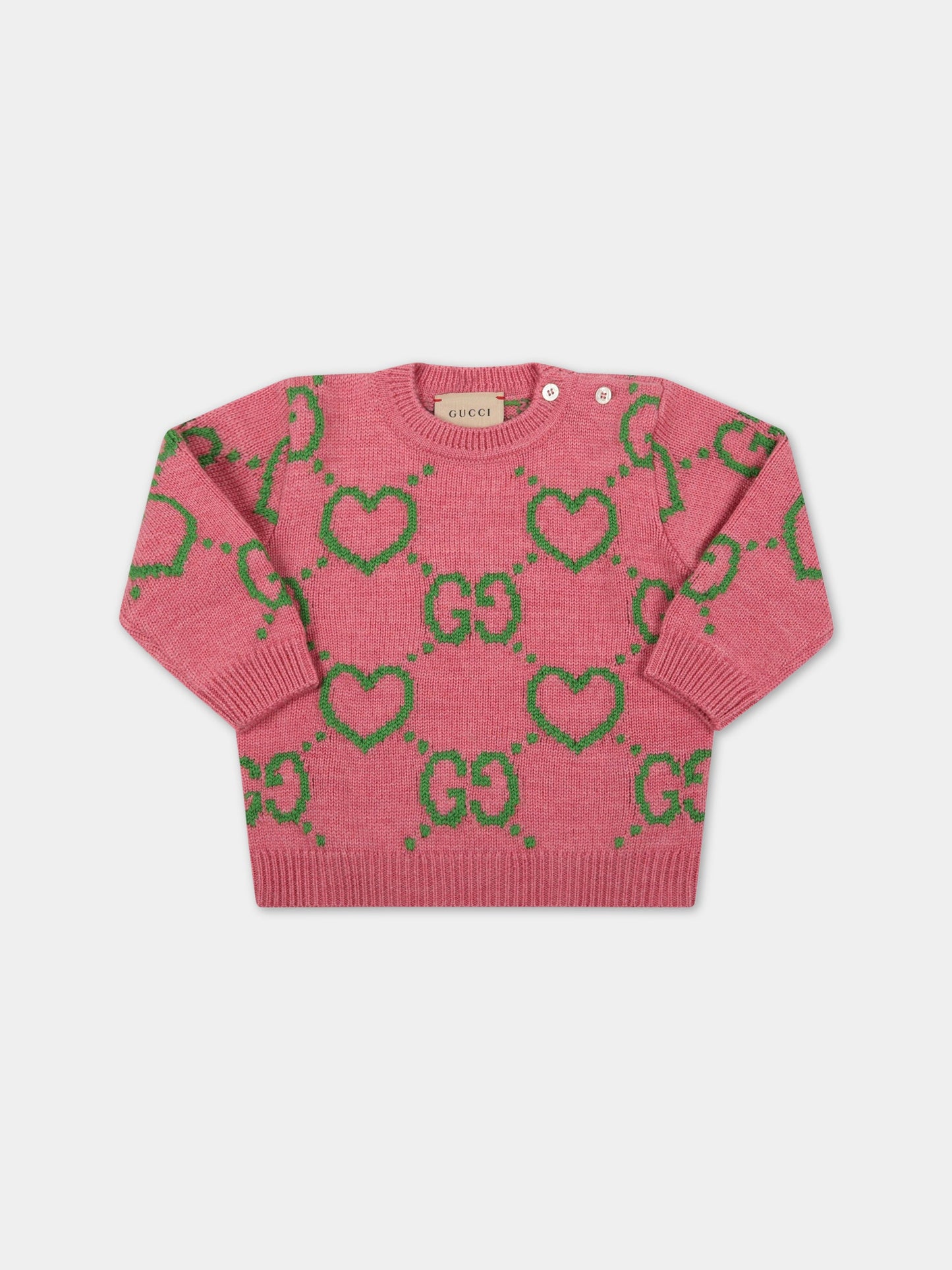 Maglione rosa per neonata con doppia GG,Gucci Kids,691866 XKCHQ 5927