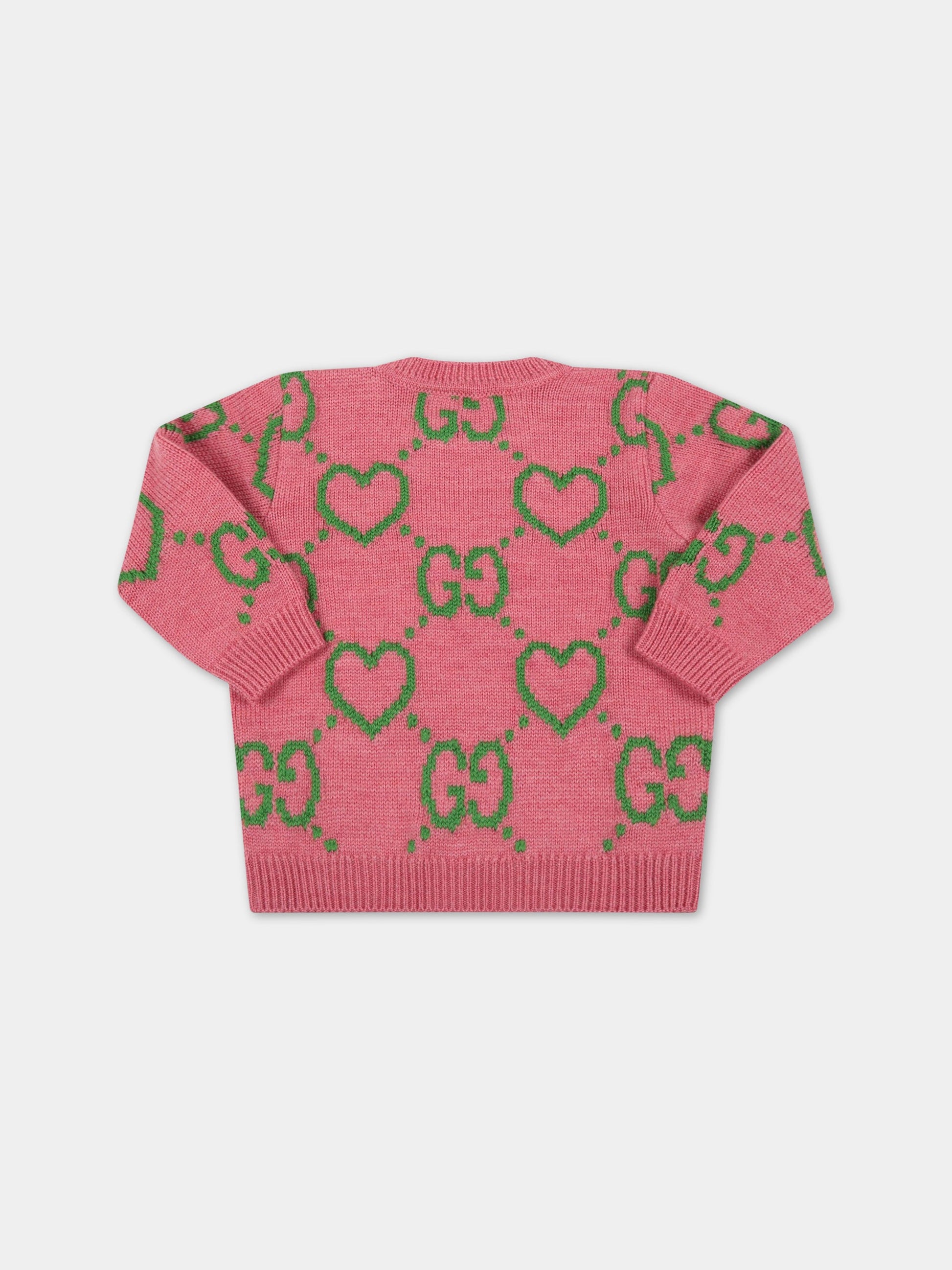 Maglione rosa per neonata con doppia GG,Gucci Kids,691866 XKCHQ 5927