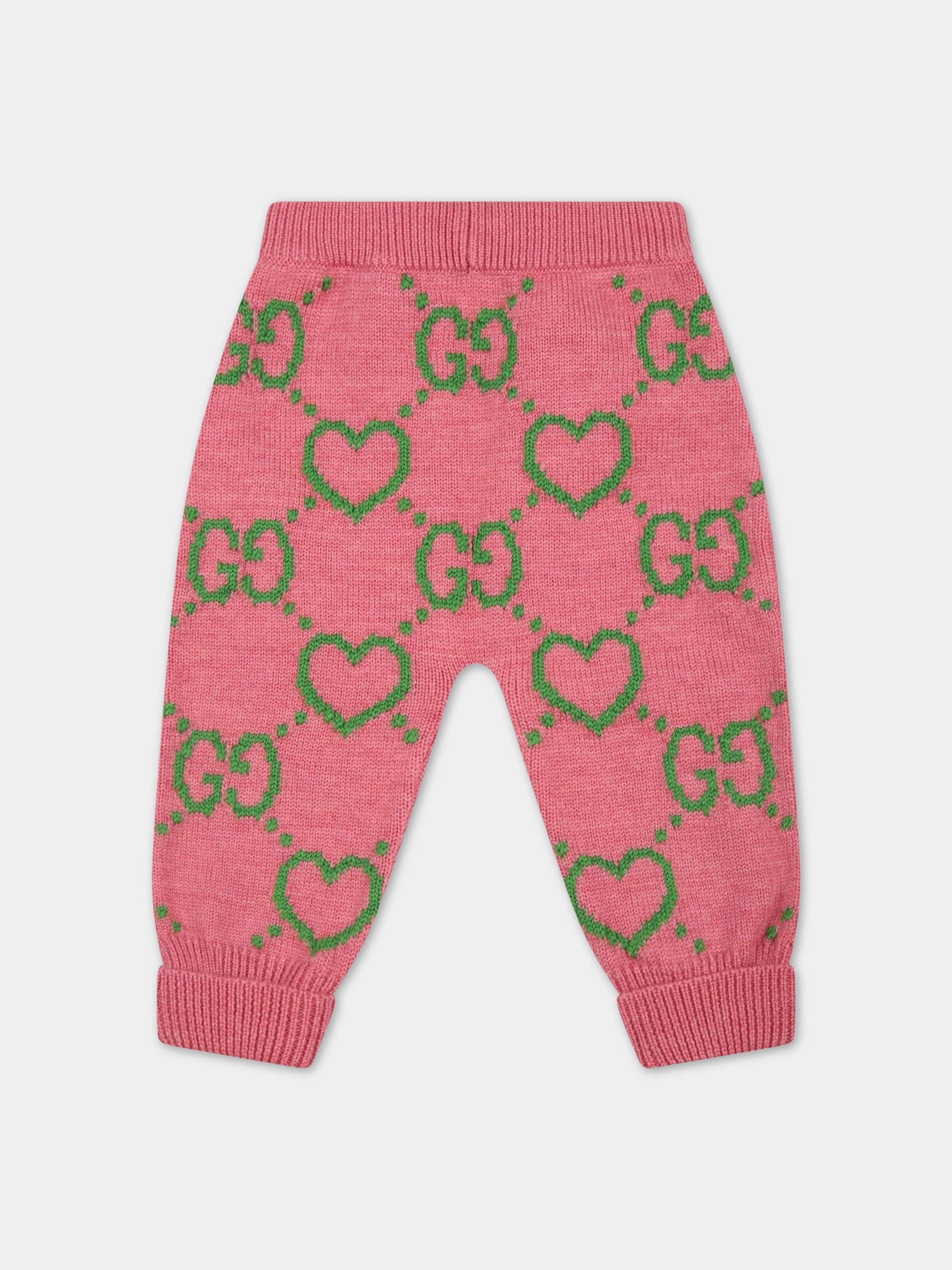 Pantalone rosa per neonata con cuori,Gucci Kids,691876 XKCHQ 5927