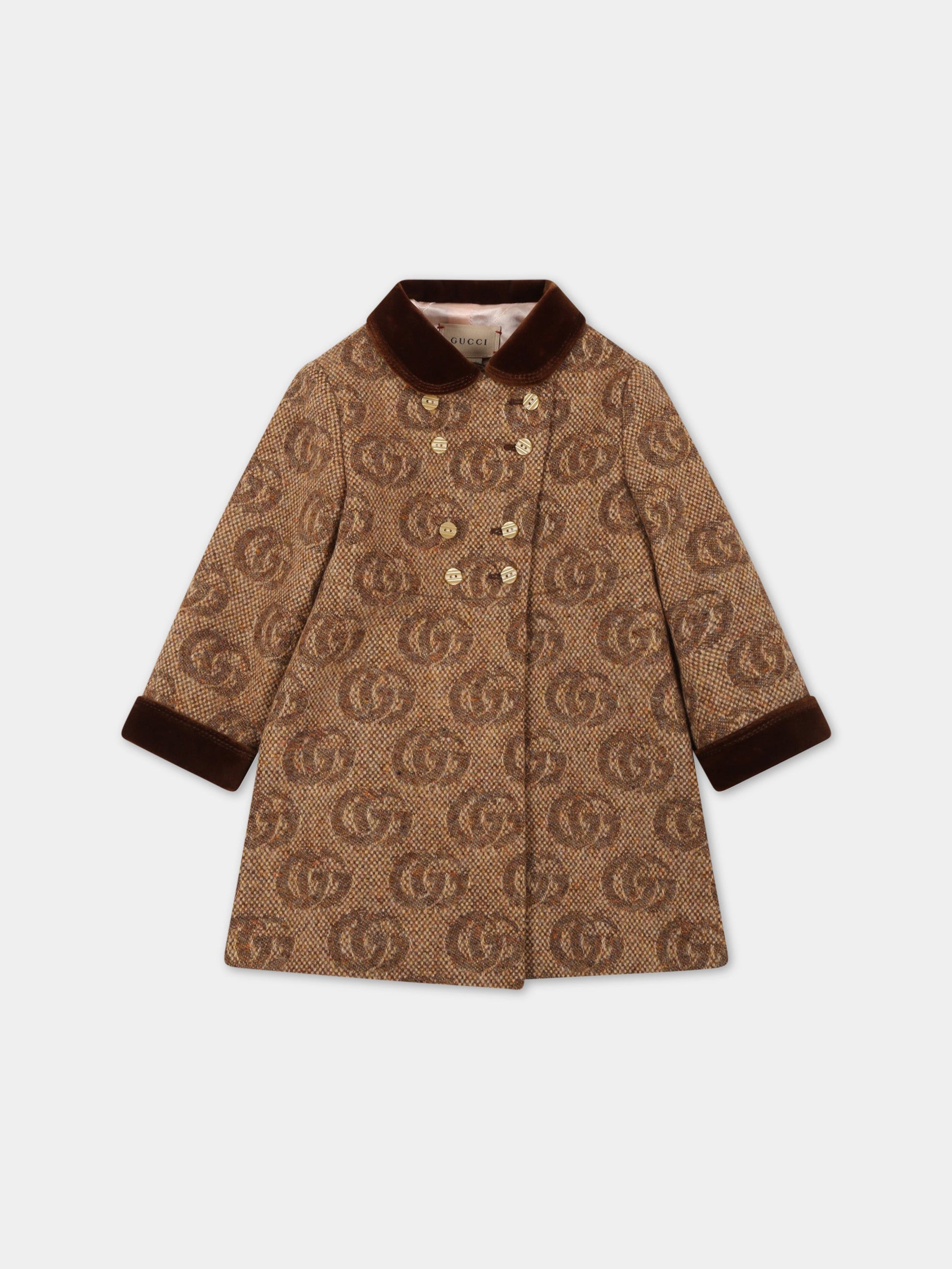 Cappotto beige per neonata con doppia GG,Gucci Kids,694945 ZAIXX 2397