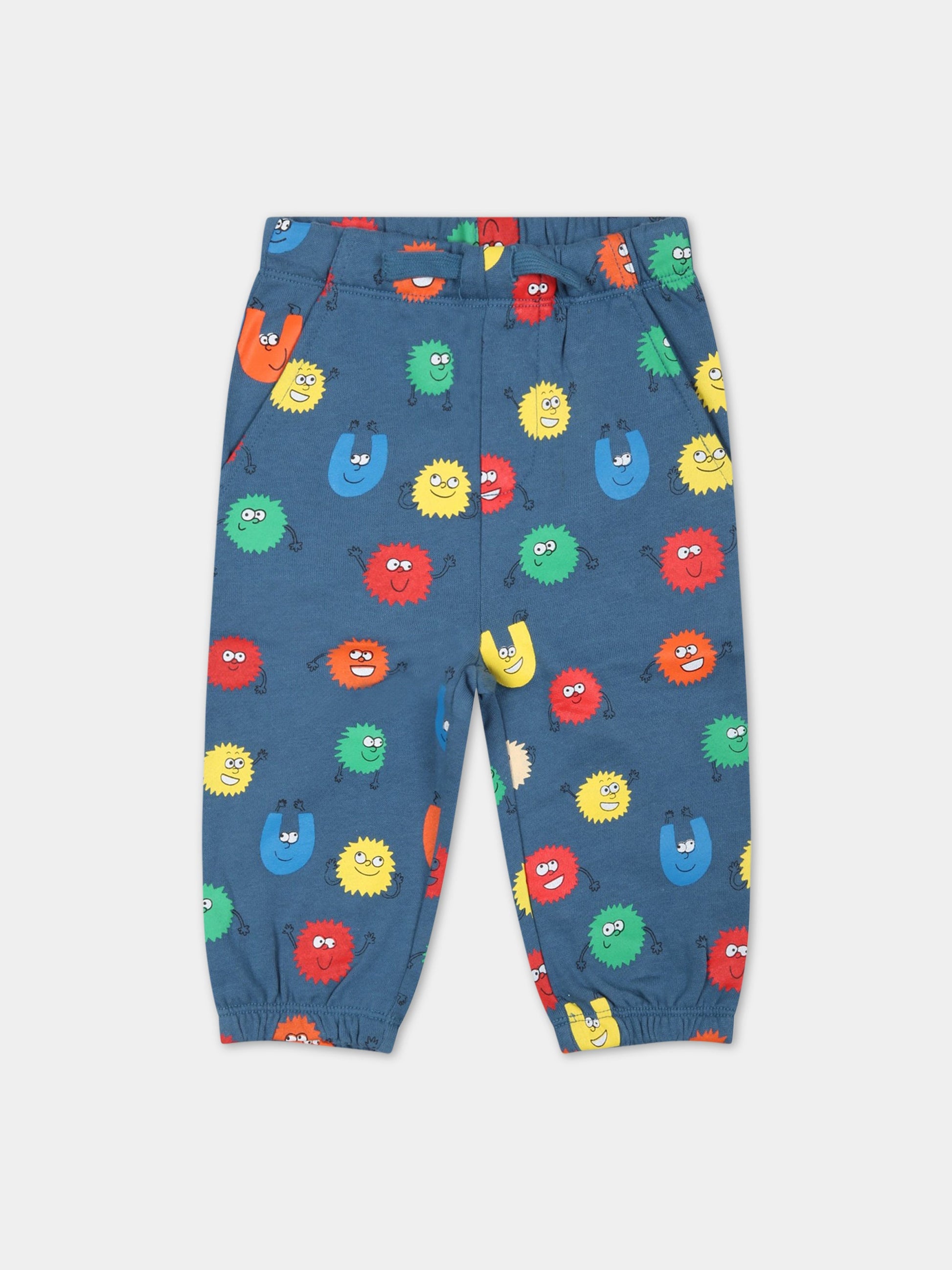 Pantaloni blu da tuta per neonato con disegni colorati,Stella Mccartney Kids,8R6510 Z0593 619MC