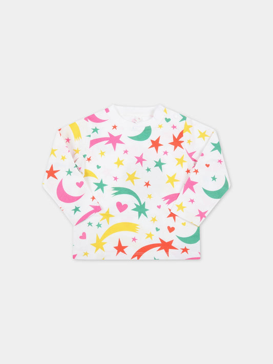 T-shirt bianca per neonata con disegni colorati,Stella Mccartney Kids,8R8110 Z0694 100MC