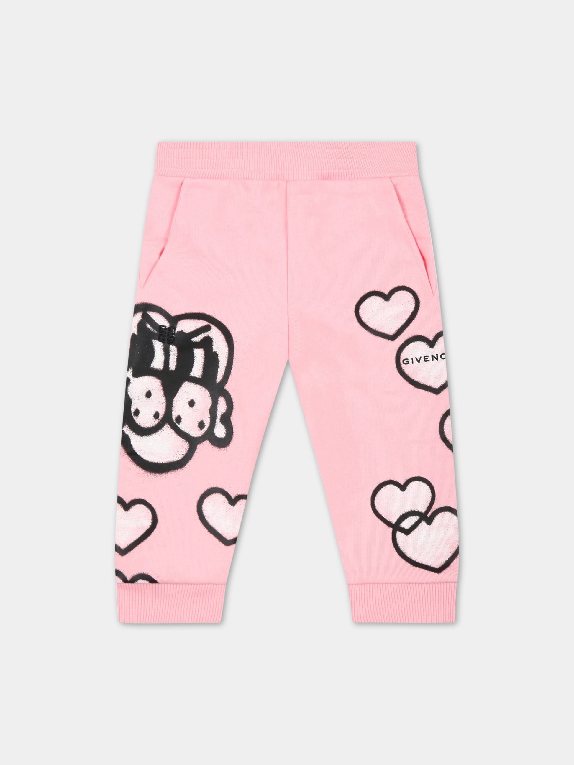 Pantalone rosa per neonata con cuori,Givenchy Kids,H04146 45T