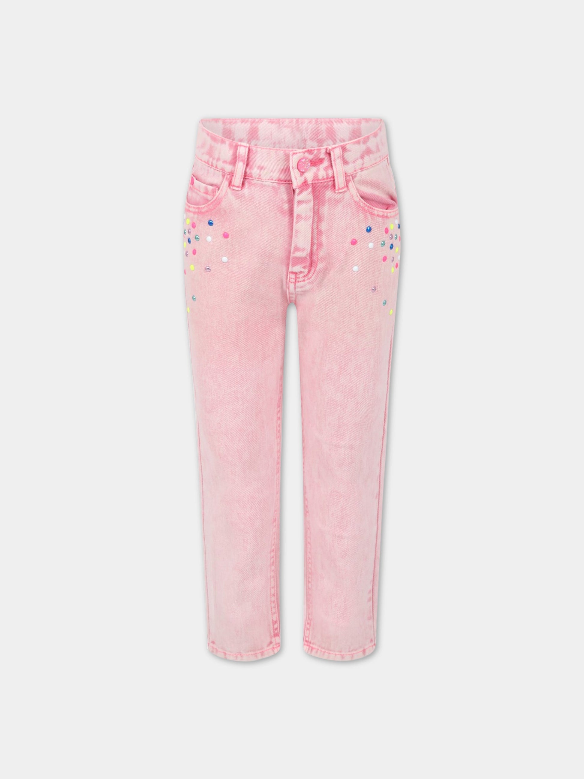 Jeans rosa per bambina con borchie,Billieblush,U14612 44G