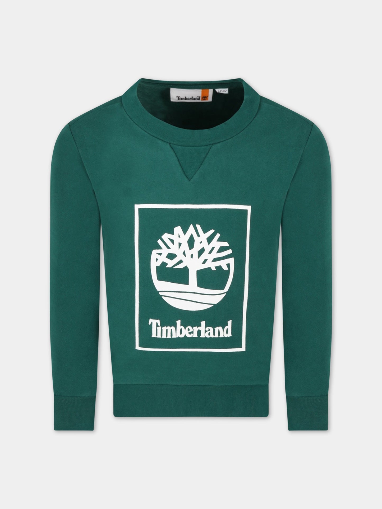 Felpa verde per bambino con logo bianco,Timberland,T25T58 678