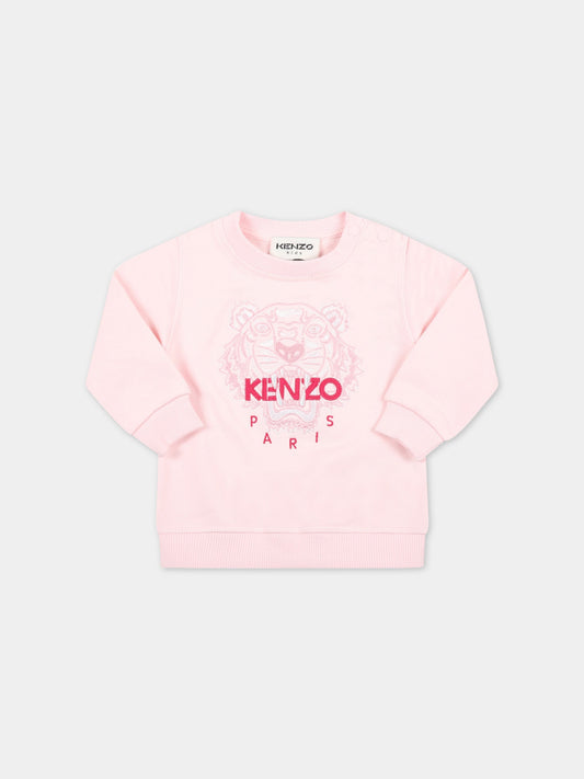 Felpa rosa per neonata con iconica tigre,Kenzo Kids,K05411 44D