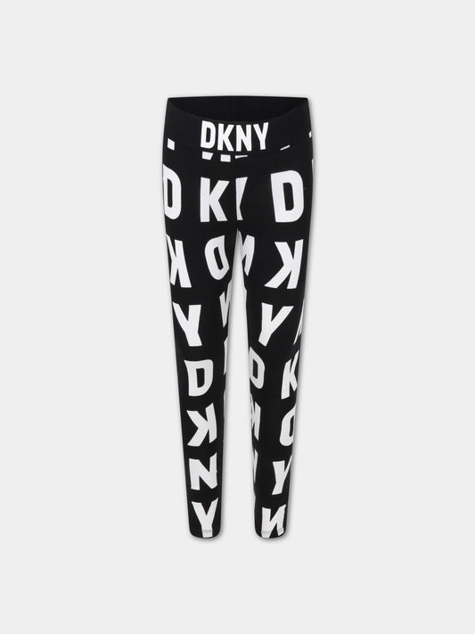 Leggings nero per bambina con loghi,Dkny,D34A65 M41