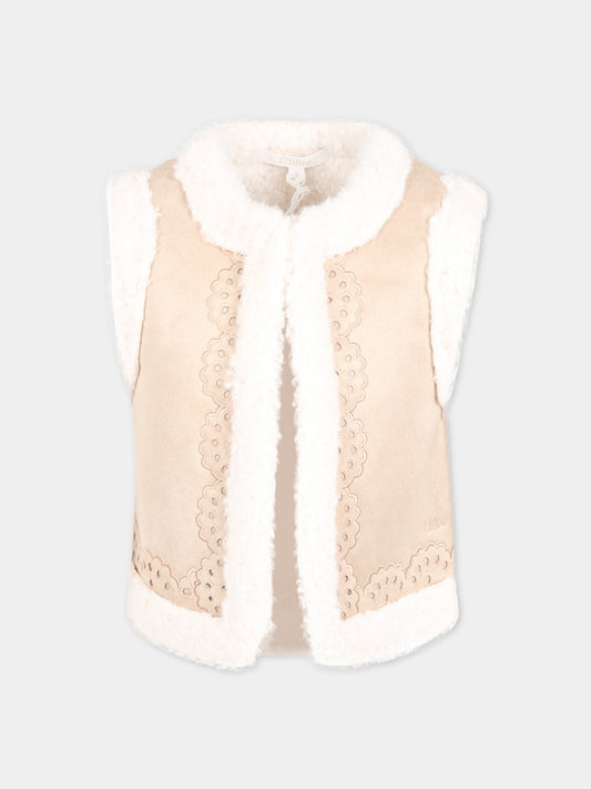 Gilet beige per bambina con logo,Chloé Kids,C15D77 148