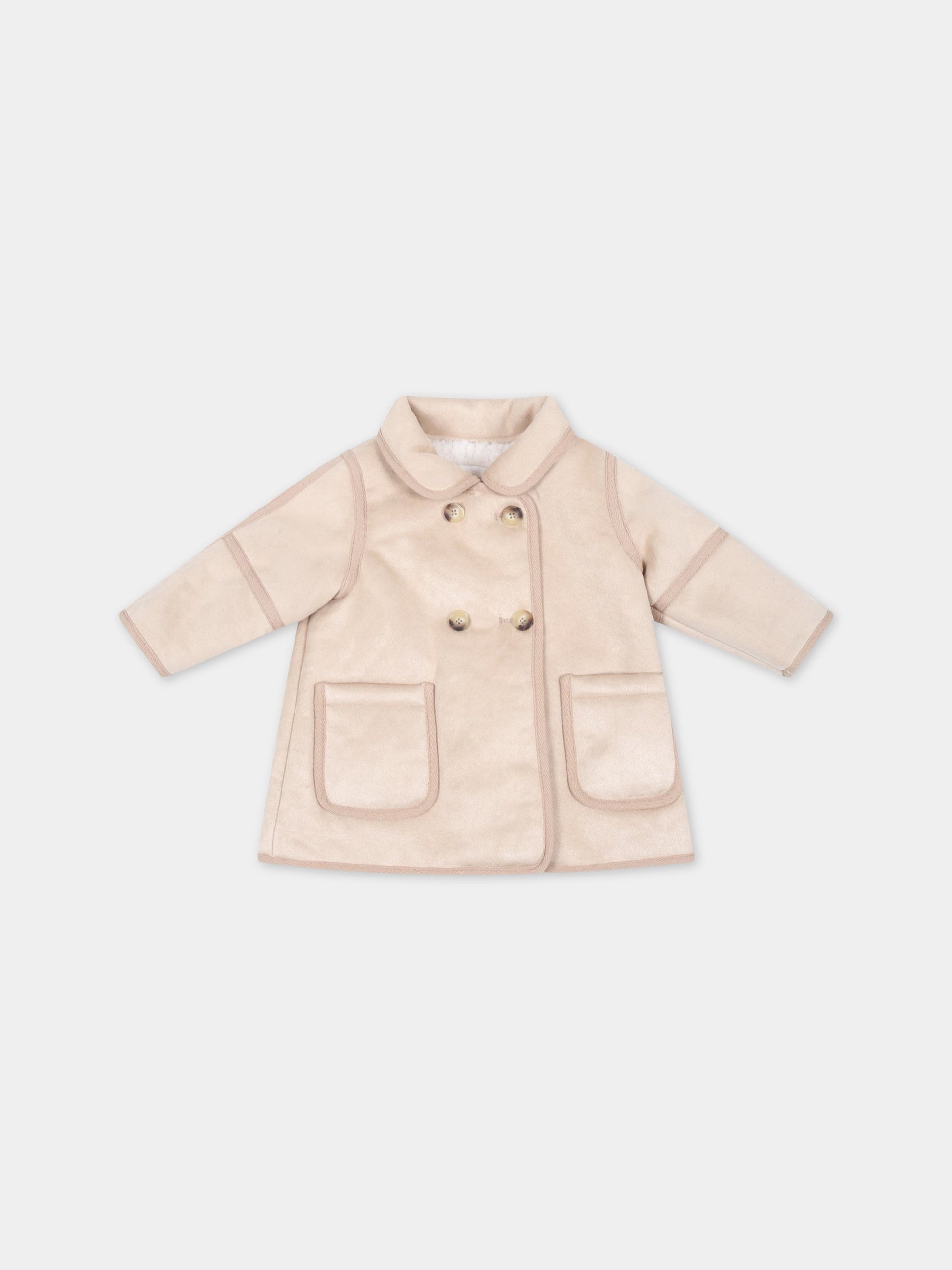 Cappotto beige per neonata,Chloé Kids,C06137 231