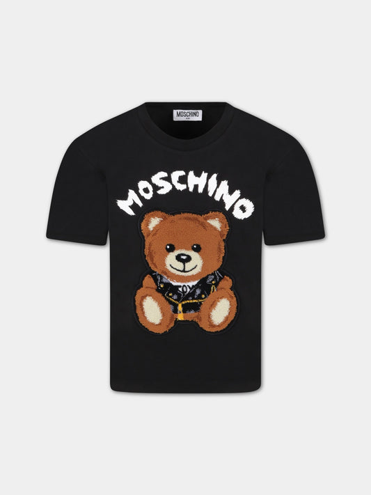 T-shirt nera per bambino con logo,Moschino Kids,HUM03S LBA12 60100