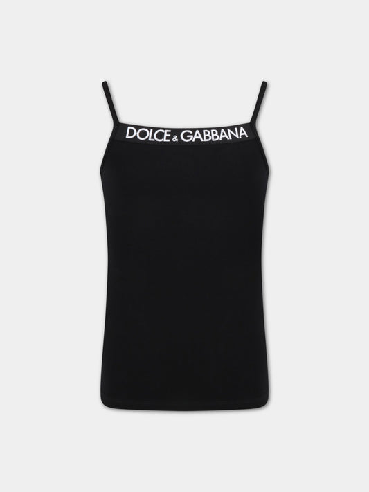 Canottiera nera per bambina con logo,Dolce & Gabbana Kids,L5J714 FUGNE N0000