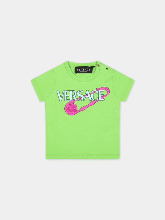 T-shirt verde per neonata con logo,Versace,1000152 1A04770 2G840 AY0034