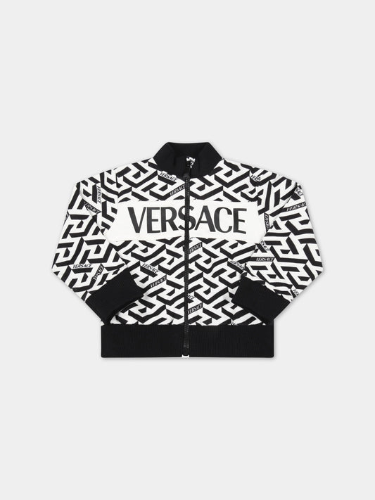 Felpa bianca per neonato con logo nero,Versace,1003830 1A04722 2W020 AY1700