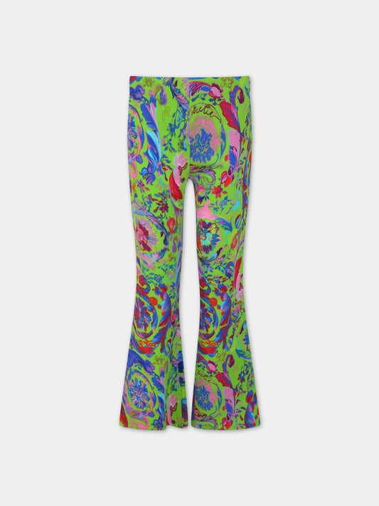 Pantaloni verdi per bambina con fiori,Versace,1000038 1A03375 5G040 AY0147