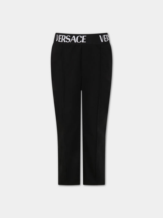 Pantaloni neri per bambino con logo e iconica medusa,Versace,1002840 1A04754 1B000 AY6784