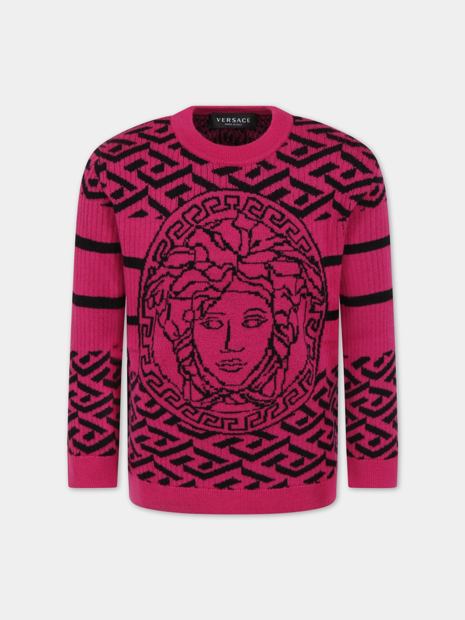 Maglione fucsia per bambina con Medusa,Versace,1003489 1A02098 2P350 AY0012