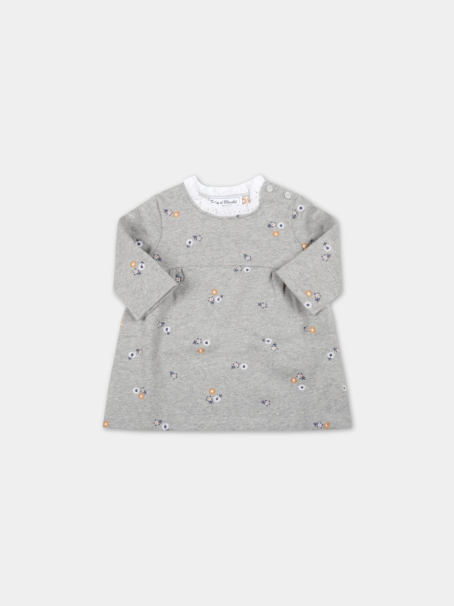 Vestito grigio per neonata con fiori ricamati,Tartine Et Chocolat,TV30131 22