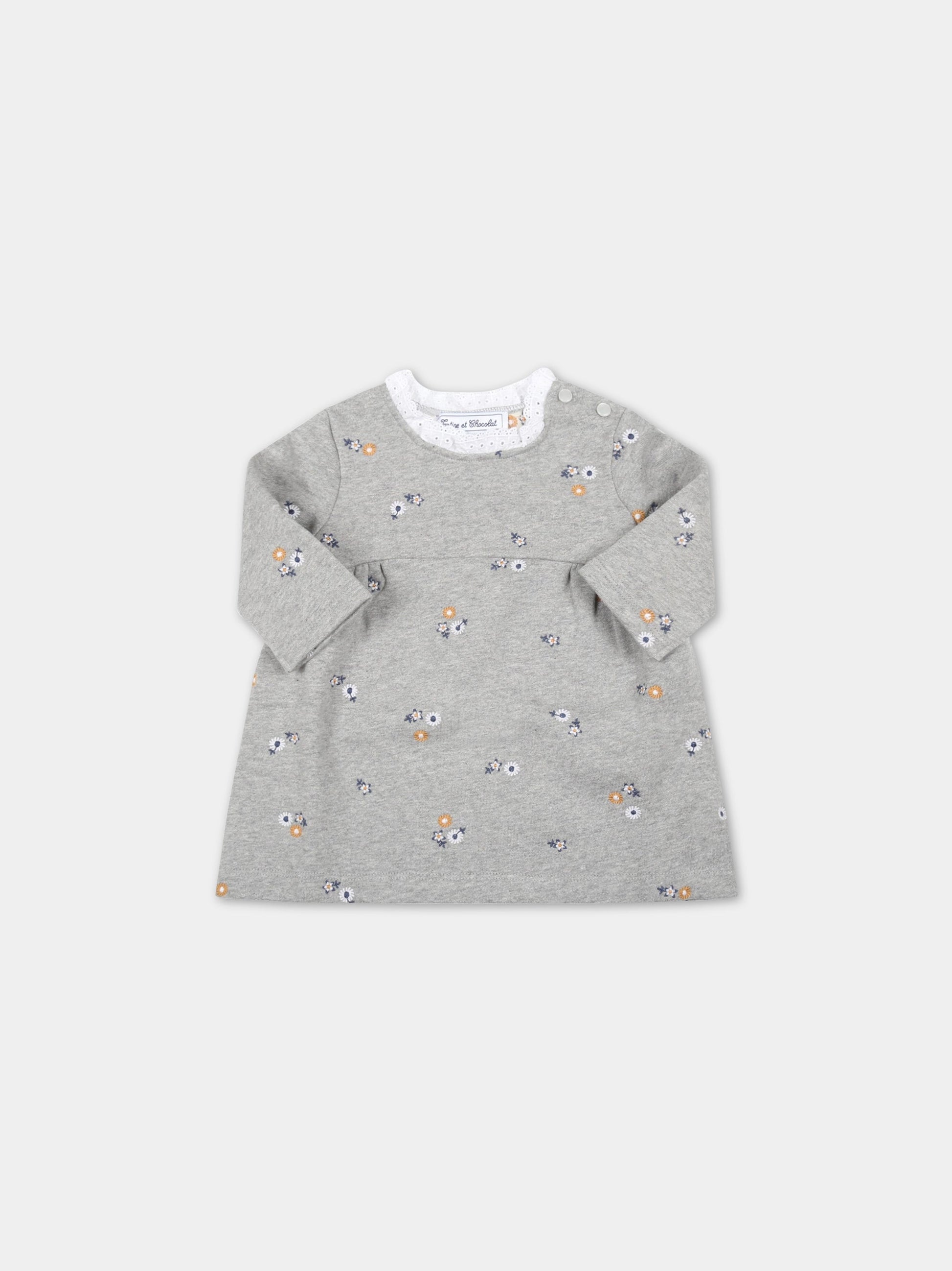 Vestito grigio per neonata con fiori ricamati,Tartine Et Chocolat,TV30131 22