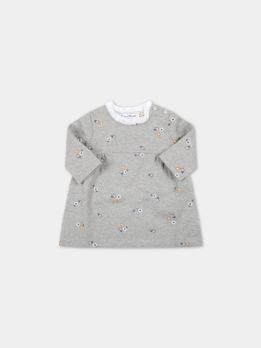 Vestito grigio per neonata con fiori ricamati,Tartine Et Chocolat,TV30131 22