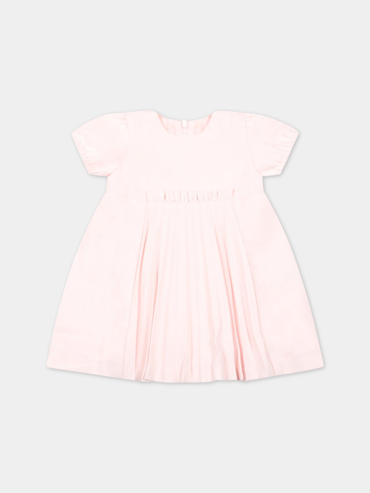 Vestito rosa per neonata con dettagli plissettati e logo,Tartine Et Chocolat,TV30171 31