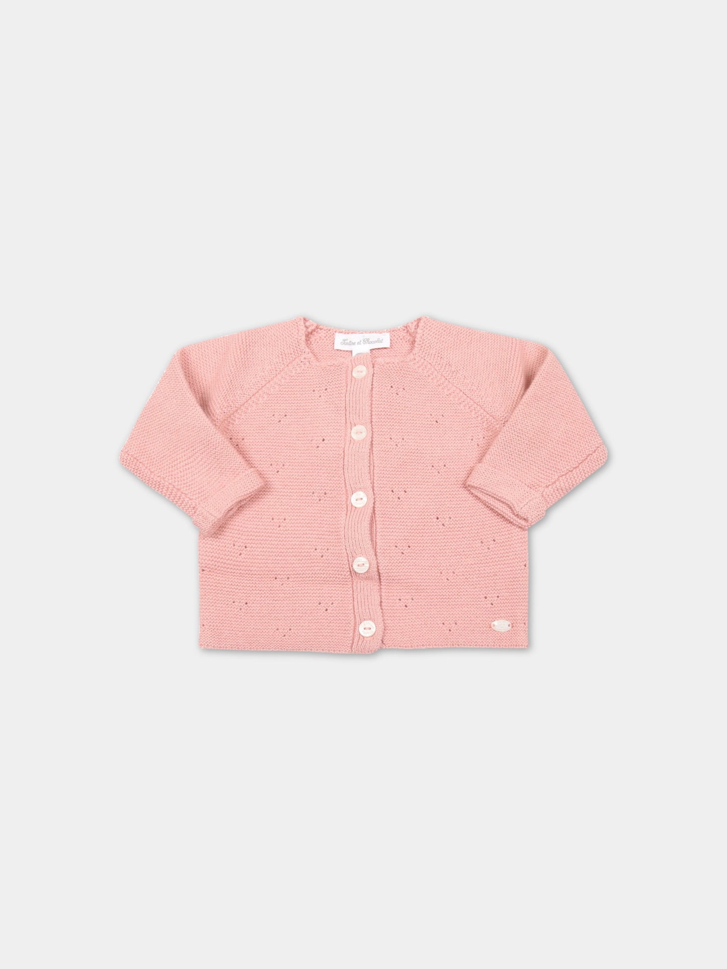 Cardigan rosa per neonata con patch logato,Tartine Et Chocolat,TV18000 30