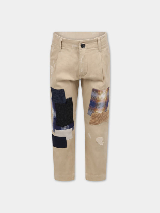 Pantalone beige per bambino con patchs,Dsquared2,DQ1182 D0A0U D2P515M DQ707