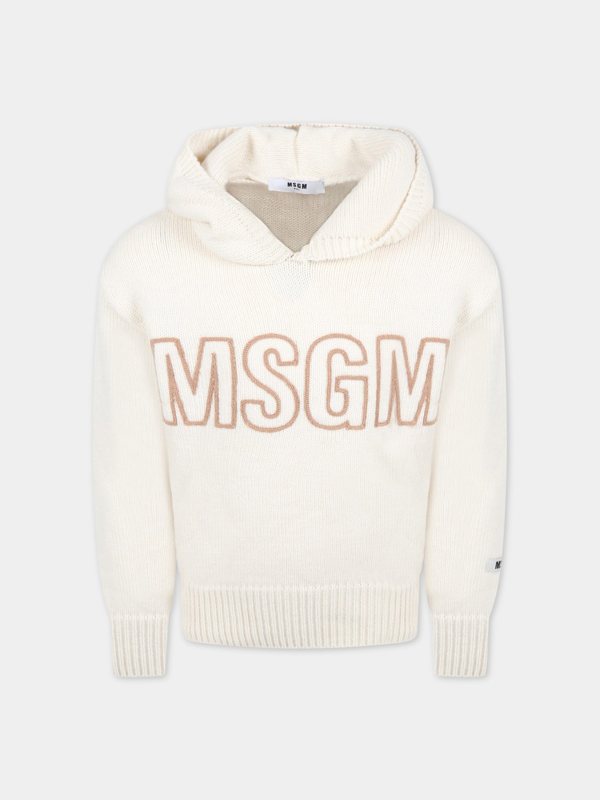 Maglione avorio per bambini con logo,Msgm Kids,MS029297 036