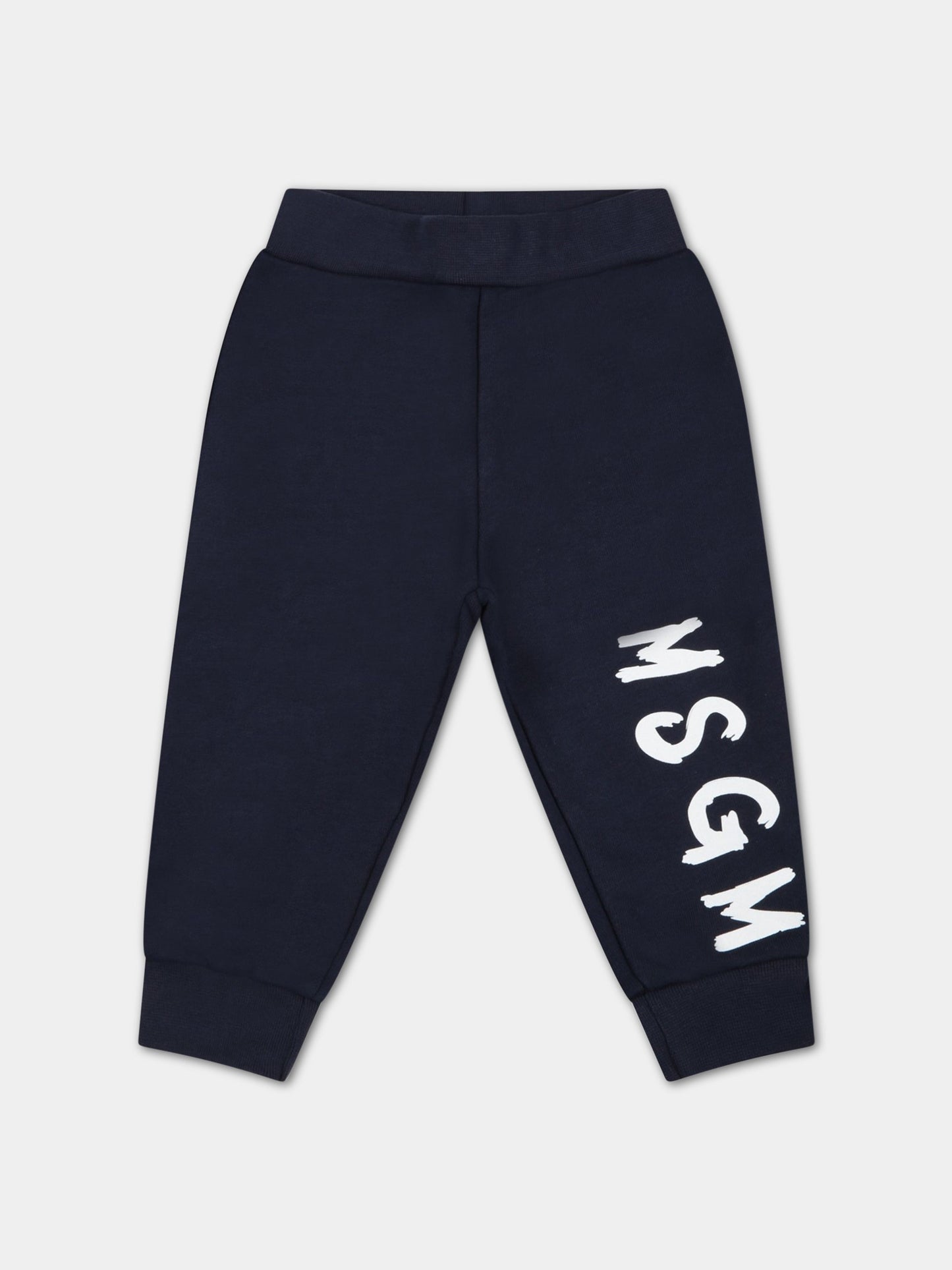 Pantaloni sportivi blu per neonati con logo bianco,Msgm Kids,MS029105 160