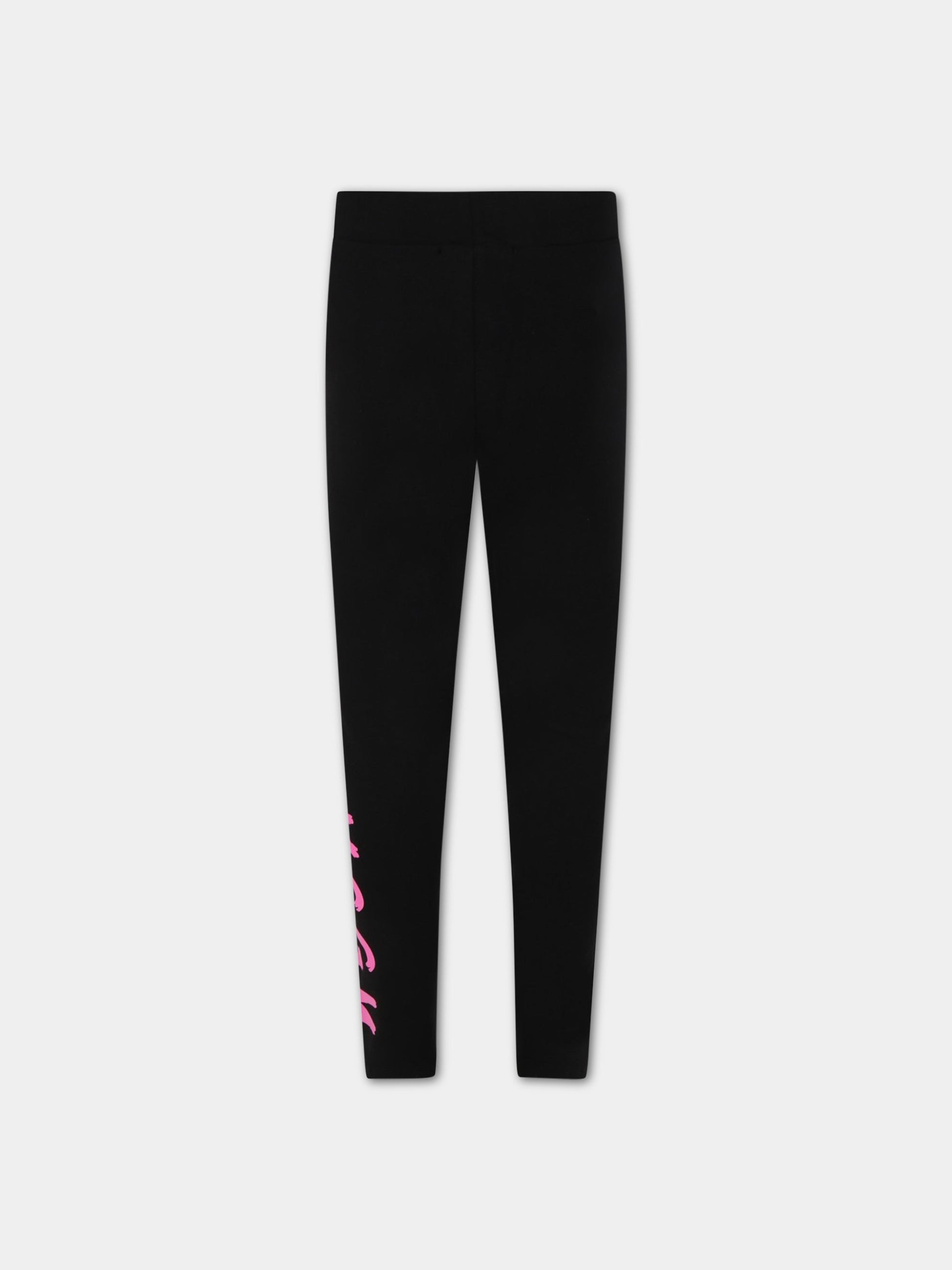 Leggings neri per bambina con logo fucsia,Msgm Kids,MS029099 110