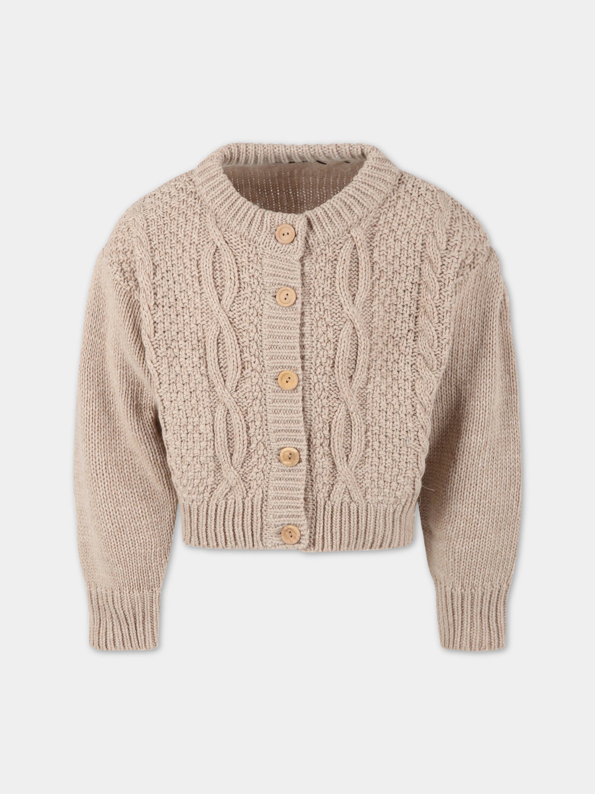 Cardigan  Enzo  beige per bambina con patch logato,The New Society,W22-K/KN01-ENZO