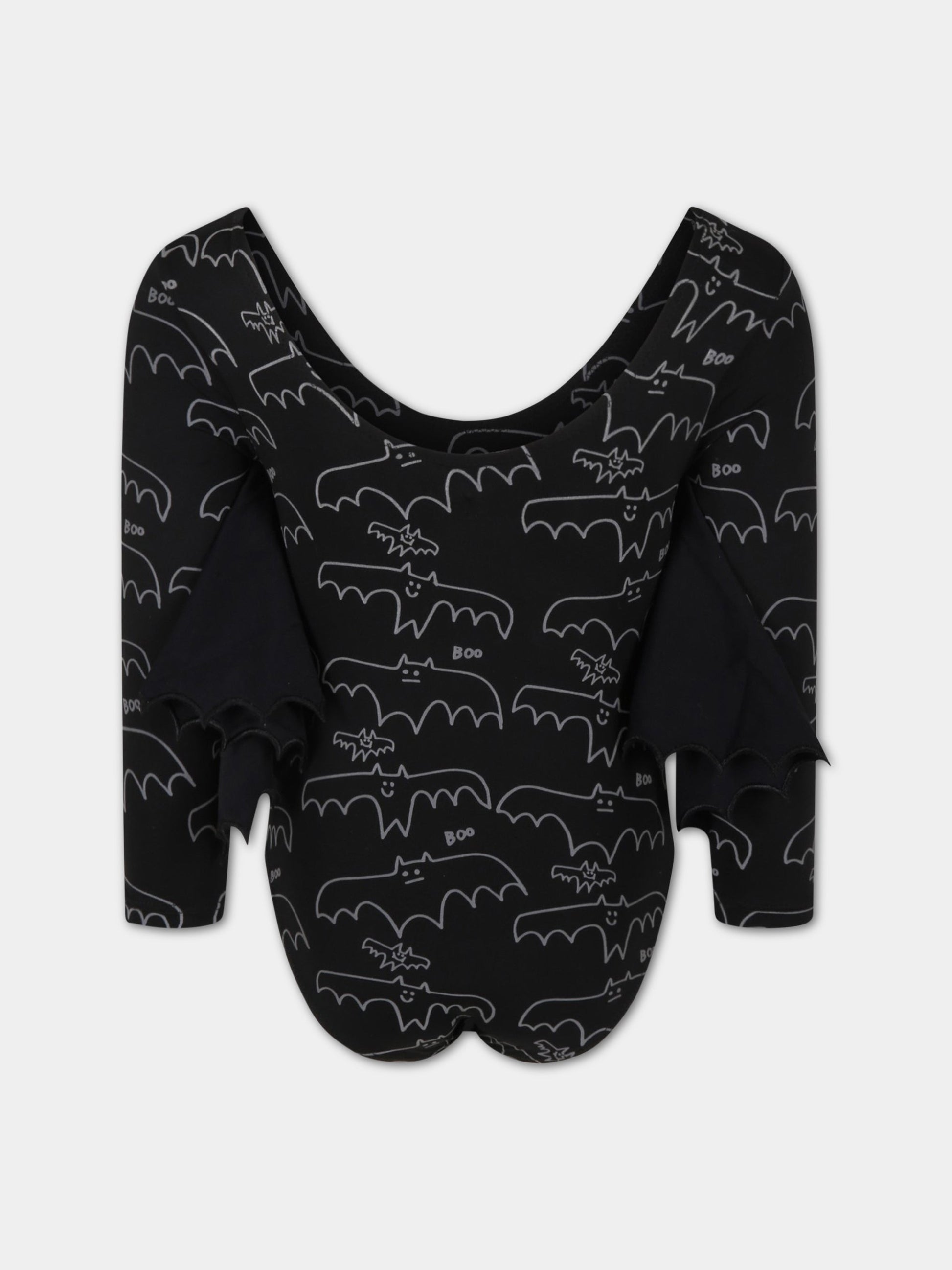 Body nero per bambina con pipistrelli,Stella Mccartney Kids,8R8C40 Z0751 930BC